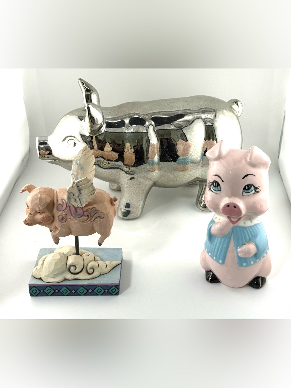 Vintage/Modern Pig Lot Jim Shore Flying Pig, Chrome Piggy Bank & more